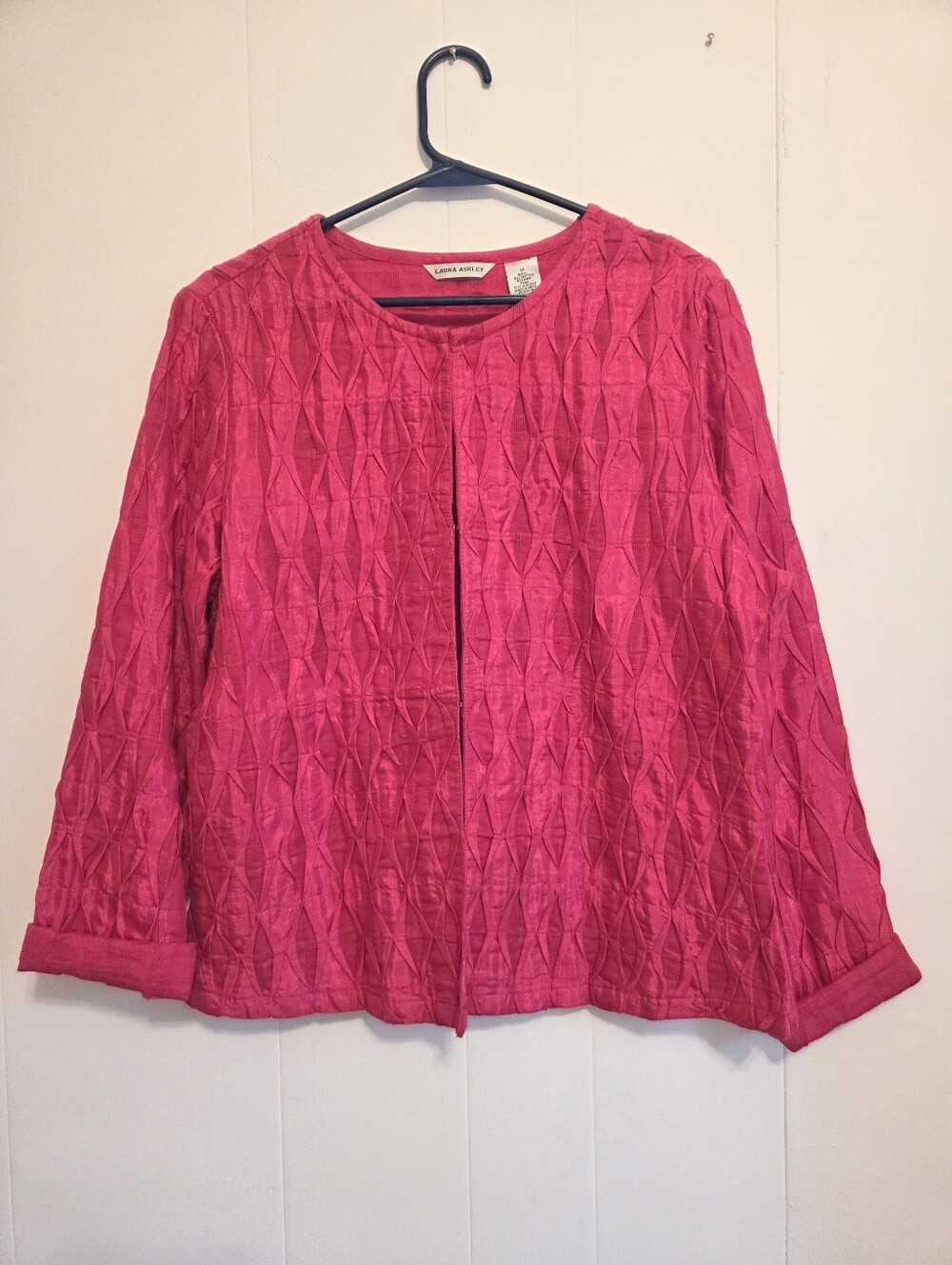 Vintage Laura Ashley Vibrant Fuchsia Textured Open-Front Jacket